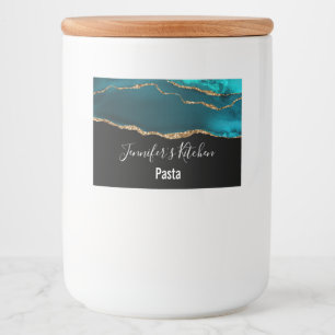 Modern Snyggt Teal Agate & Guld Ribbon Kitchen Mat Etiketter