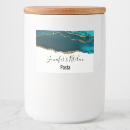 Modern Snyggt Teal Agate & Guld Ribbon Kitchen Mat Etiketter