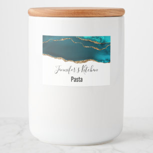 Modern Snyggt Teal Agate & Guld Ribbon Kitchen Mat Etiketter