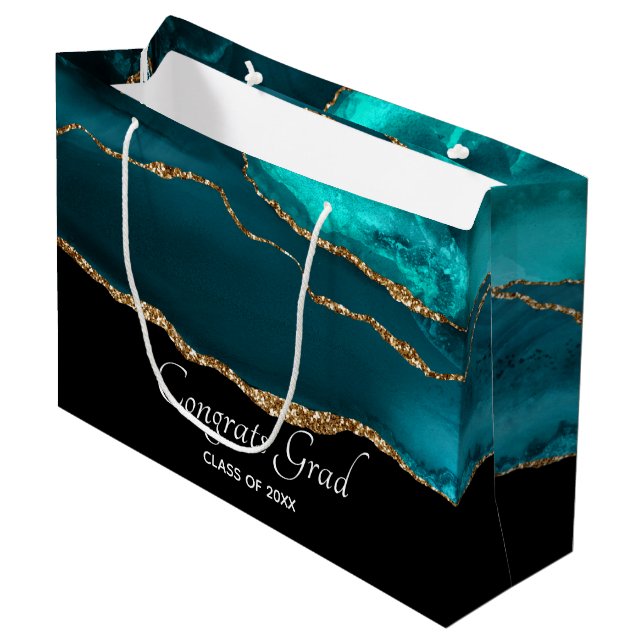 Modern Snyggt Teal Agate & Guld Ribbon Studenten (Framsidan Vinklad)