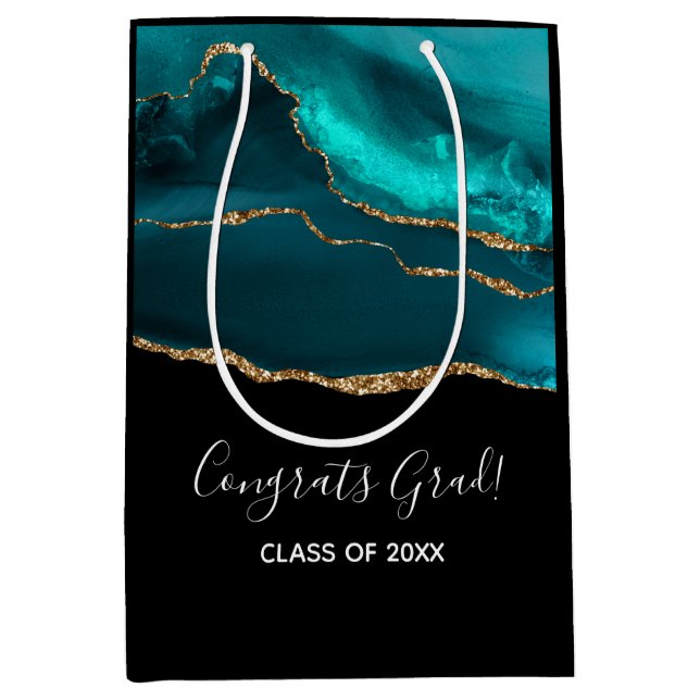 Modern Snyggt Teal Agate & Guld Ribbon Studenten (Framsidan)