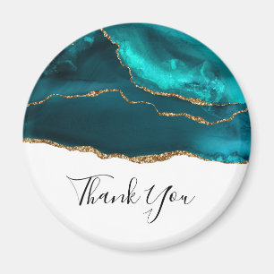 Modern Snyggt Teal Agate & Guld Ribbon Tack Magnet