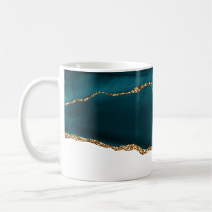 Modern Snyggt Teal Agate & Guld Ribbon White Kaffemugg