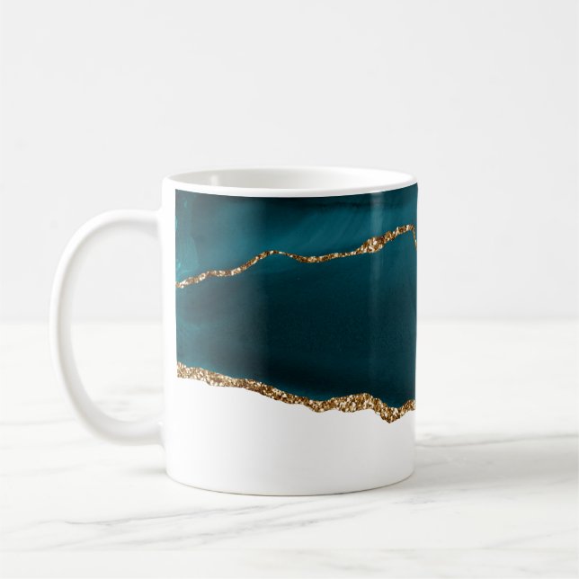 Modern Snyggt Teal Agate & Guld Ribbon White Kaffemugg (Vänster)