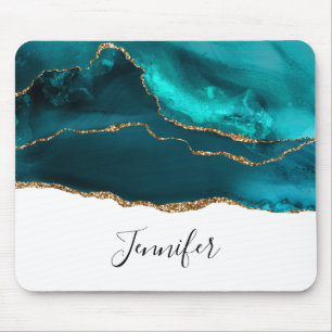 Modern Snyggt Teal Agate & Guld Ribbon White Musmatta