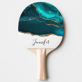 Modern Snyggt Teal Agate & Guld Ribbon White Pingisracket