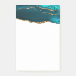 Modern Snyggt Teal Agate & Guld Ribbon White Post-it Block
