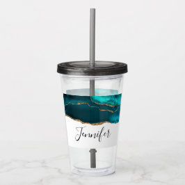 Modern Snyggt Teal Agate & Guld Ribbon White Take Away Mugg