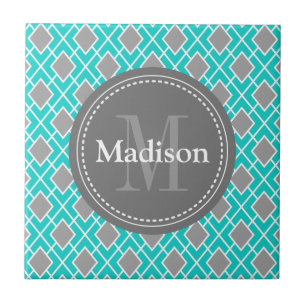 Modern Snyggt Teal Blue Grått Diamond Mönster Kakelplatta
