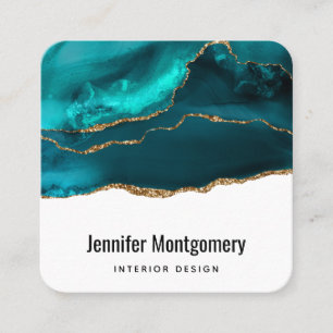 Modern Snyggt Teal & Guld Agate on White Fyrkantigt Visitkort