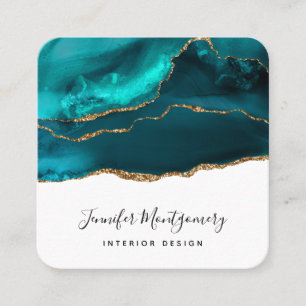 Modern Snyggt Teal & Guld Agate on White Fyrkantigt Visitkort