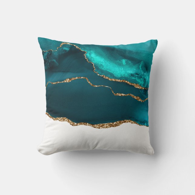 Modern Snyggt Teal & Guld Agate on White Kudde (Framsida)