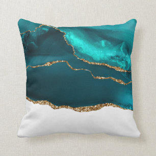 Modern Snyggt Teal & Guld Agate on White Kudde