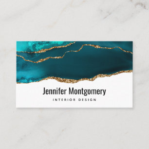 Modern Snyggt Teal & Guld Agate on White Visitkort