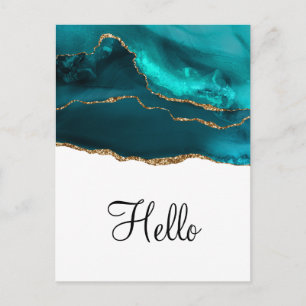 Modern Snyggt Teal Guld & White Agate Hej Vykort