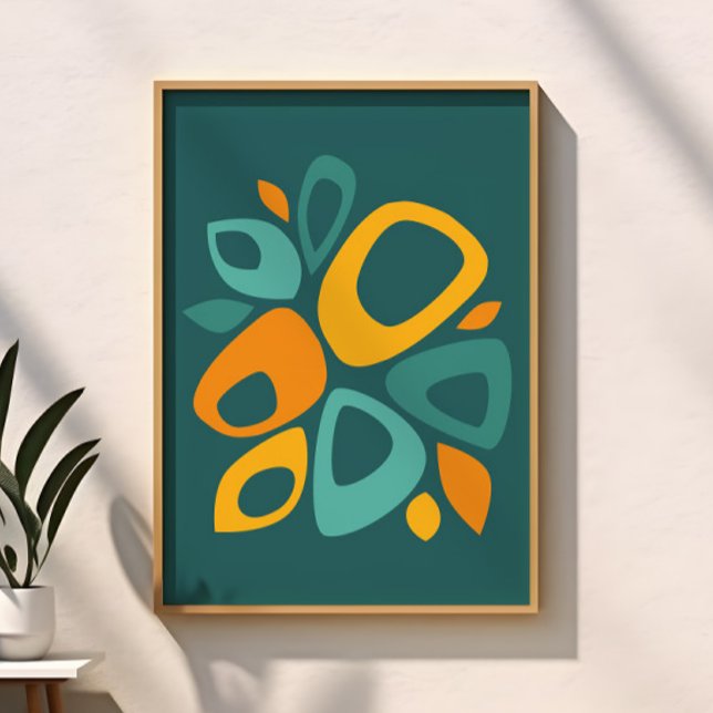 Modern Snyggt Teal Marigold Mustard Abstrakt Poster (Skapare uppladdad)