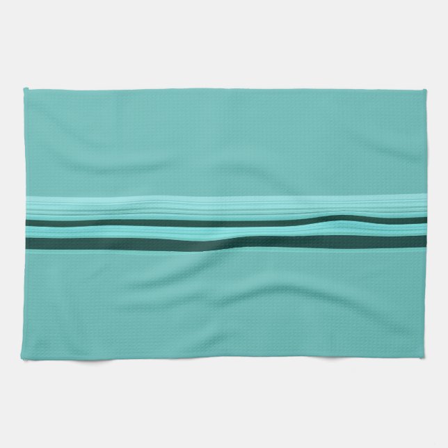 Modern Snyggt Teal Stripe Mönster Kökshandduk (Horisontell)