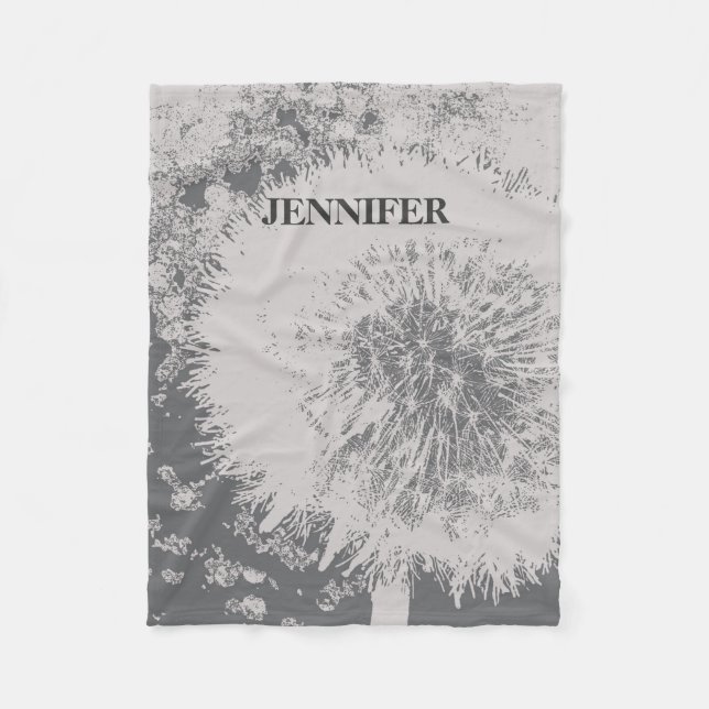 Modern snyggt trendig abstrakt dandelion monogram fleecefilt (Framsidan)