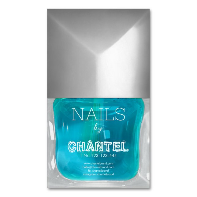 Modern snyggt trendig nyblå nagel polsk chic magnetiska visitkort (Framsida vertikal)