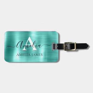 Modern Snyggt Turcos Brushed Metall Monogrammed Bagagebricka