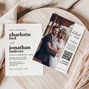 Modern Snyggt Typografi QR-kodfoto Bröllop Inbjudningar