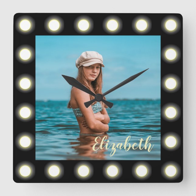 Modern Snyggt, unikt svart fyrkantsfoto Ram Fyrkantig Klocka (Framsida)