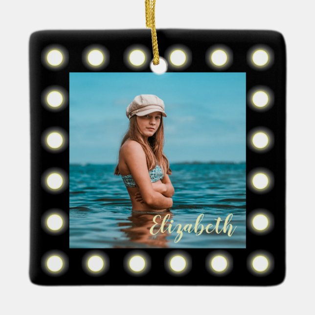 Modern Snyggt, unikt svart fyrkantsfoto Ram Julgransprydnad Keramik (Framsida)