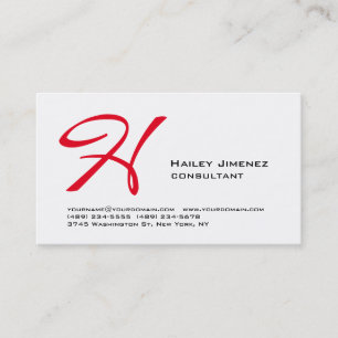 Modern Snyggt White Red Monogram-Professionell Visitkort