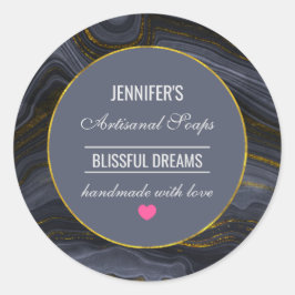 Modern soap för svart och Guld-agate-Abstrakt Runt Klistermärke