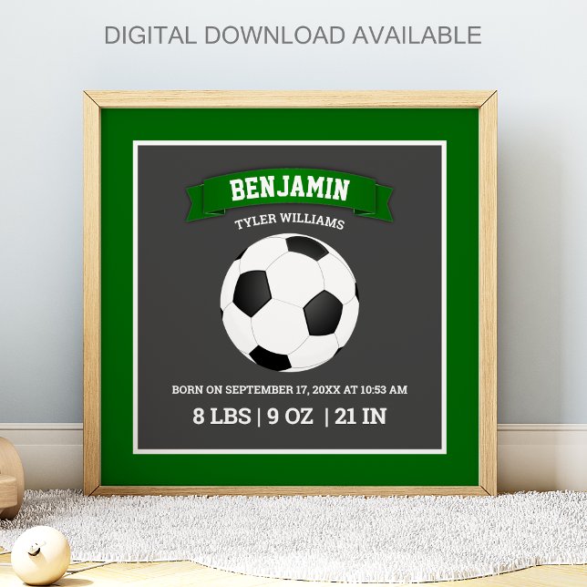 Modern Soccer Ball Baby Birth Stats Poster (Skapare uppladdad)