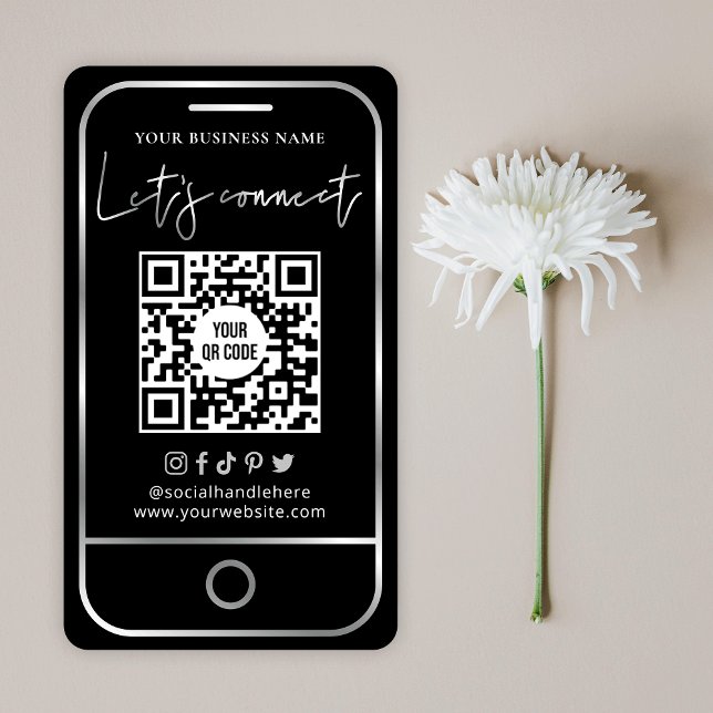 Modern Social Media Black & Silver skannerbar QR Visitkort (Skapare uppladdad)