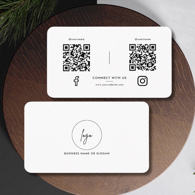 Modern Social Media Connect med oss Black White Visitkort (Skapare uppladdad)