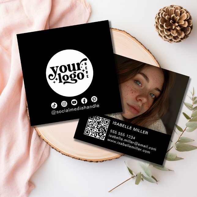 Modern Social Media Logotyp Photo QR-kod Fyrkantigt Visitkort (Modern Social Media Logo Photo QR code Square Business Card)