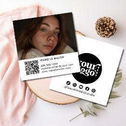 Modern Social Media Logotyp Photo QR White Fyrkantigt Visitkort