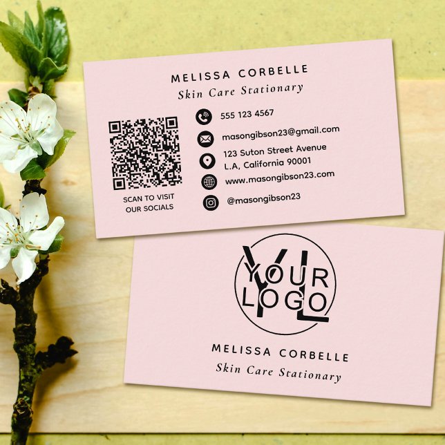 Modern Social Media QR Code Business Logo Pink Visitkort (Skapare uppladdad)