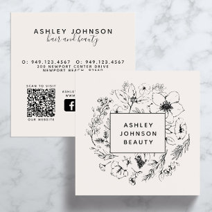 Modern Social Media QR-kod Botaniskt  svart Fyrkantigt Visitkort