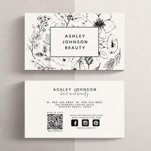Modern Social Media QR-kod Botaniskt  svart Visitkort