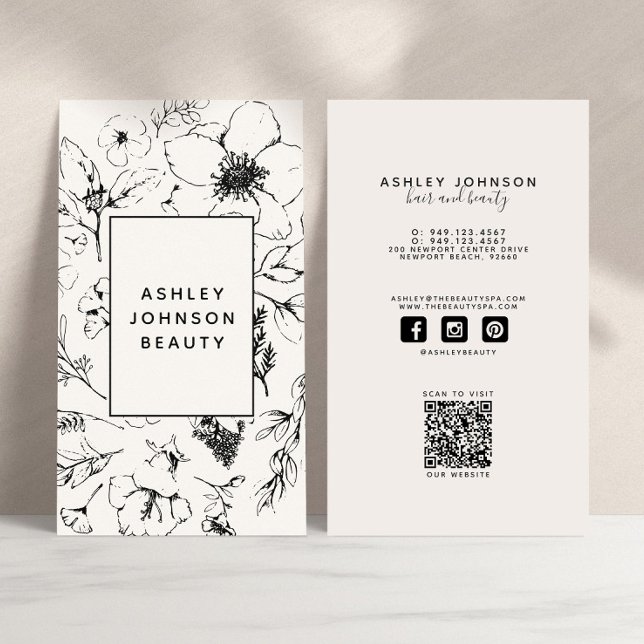Modern Social Media QR-kod Botaniskt  svart Visitkort (QR Code Social Media Business Card)