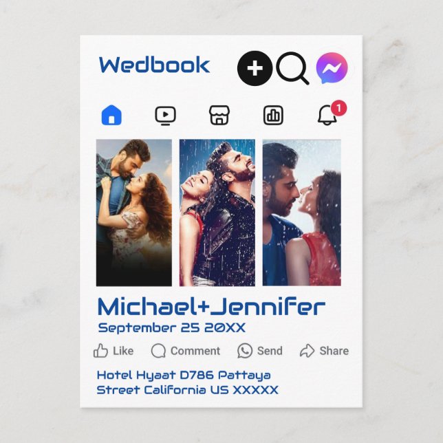 Modern Social medietecknad foto QR-kod Bröllop Vykort (Framsida)
