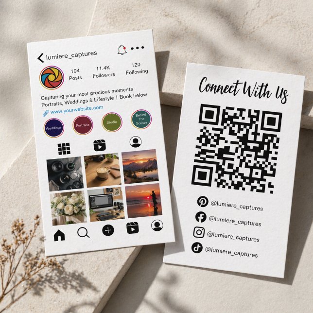 Modern Sociala Media Fotograf QR-kod Visitkort (Creative Instagram Profile Business Card for Photographers)