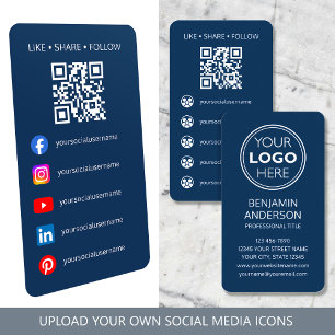 Modern Sociala Media Logotyp QR-kod Marinblå Visitkort