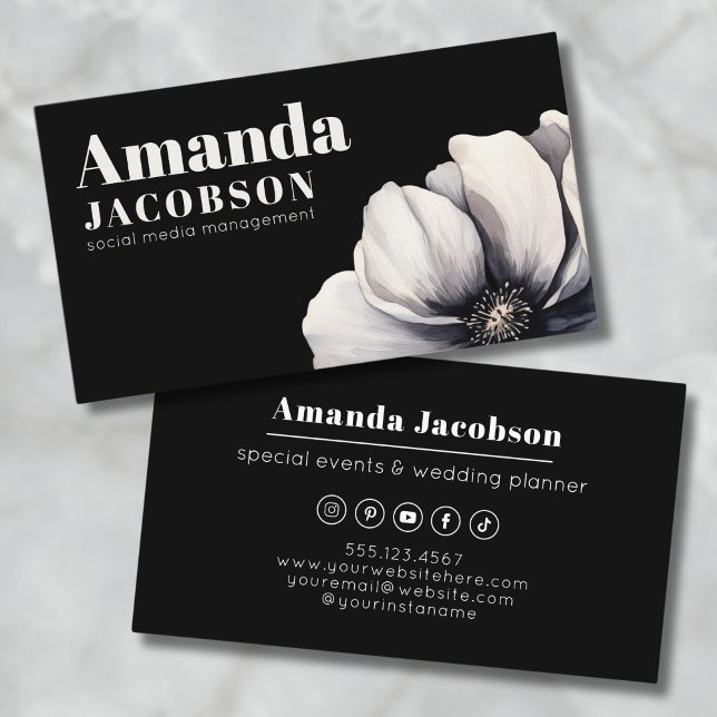 Modern Sociala Media Svart Elegant Professionell Visitkort (Modern Social Media Black Elegant Professional Business Card)