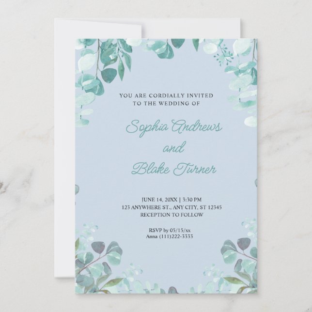 Modern sofistikerad grek med blå Bröllop Inbjudningar (Framsida)