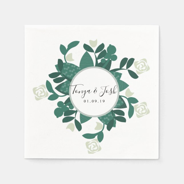 Modern Sofistikerad Rosbuske Grönska Pappersservett (Framsidan)