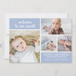 Modern Soft Blue Photo Collage Pojke Birth Meddelande
