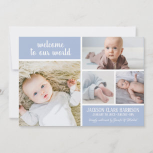 Modern Soft Blue Photo Collage Pojke Birth Meddelande