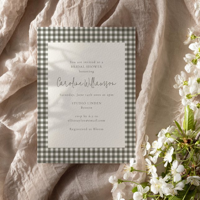 Modern Soft Gray Gingham Plaid Bridal Shower Inbjudningar (Skapare uppladdad)