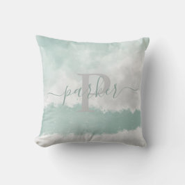 Modern Soft Grönt Watercolor Monogram Kudde