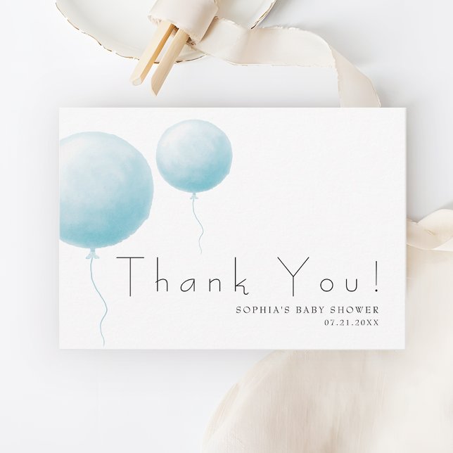 Modern Soft Pastel Blue Balloon Baby Boy Shower Tack Kort (Skapare uppladdad)