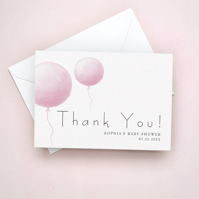 Modern Soft Pastel Pink Balloon Baby Girl Shower Tack Kort (Skapare uppladdad)
